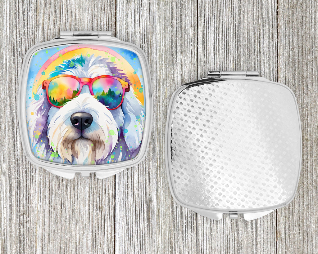 Old English Sheepdog Hippie Dawg Compact Mirror Decorative Travel Makeup Mirror for Women Girls Gifts Pocket Makeup Mirror Folding Handheld