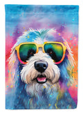 Old English Sheepdog Hippie Dawg House Flag 28x40 Porch Sleeve Pole Decorative Outside Yard Banner Artwork Wall Hanging, Polyester