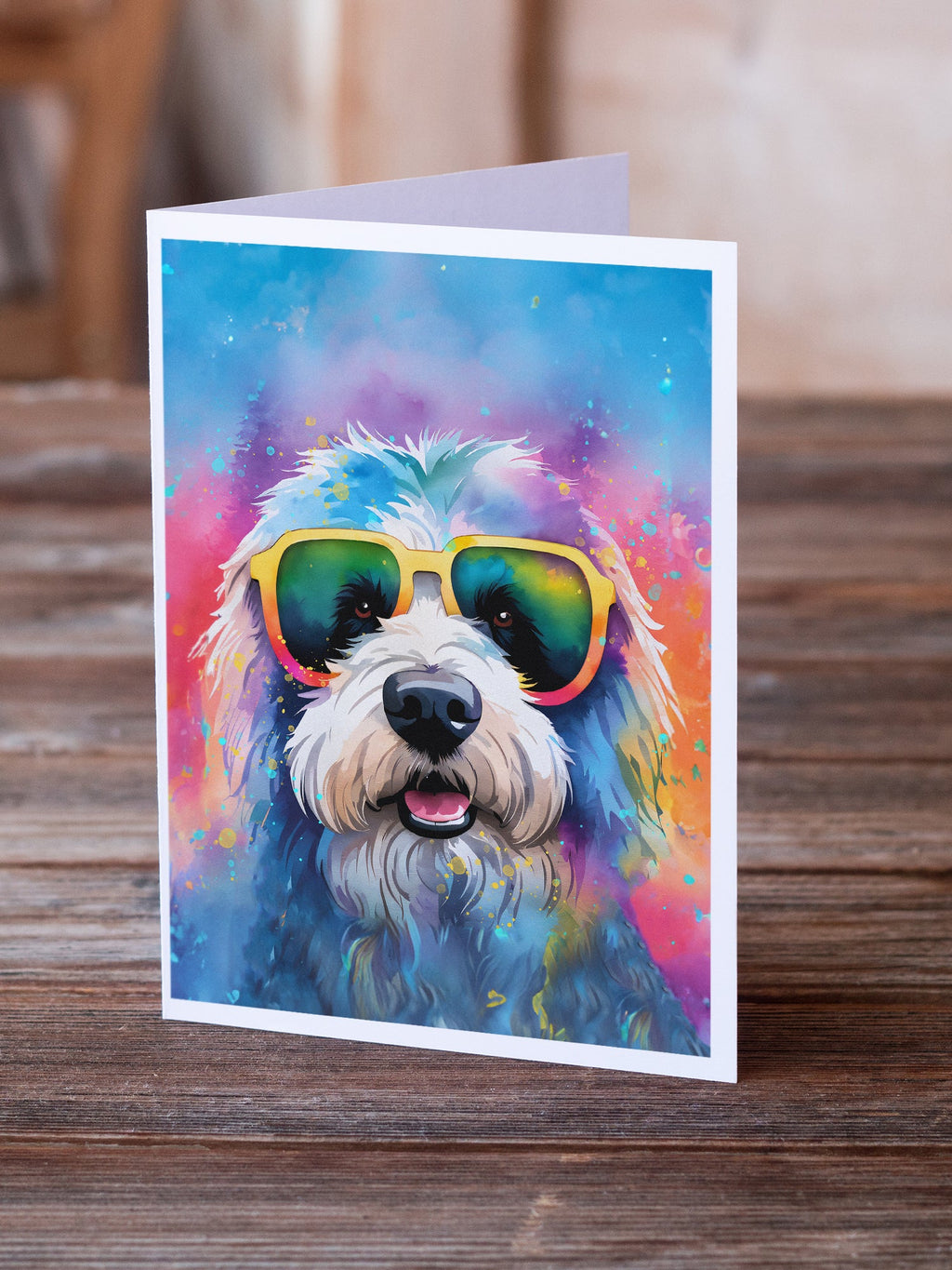 Old English Sheepdog Hippie Dawg Greeting Cards Pack of 8 Blank Cards with Envelopes Whimsical A7 Size 5x7