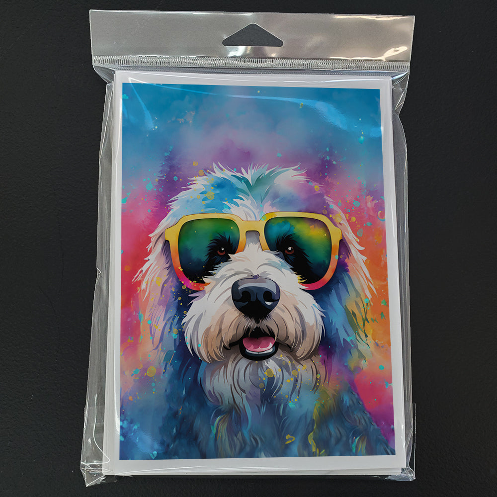 Old English Sheepdog Hippie Dawg Greeting Cards Pack of 8 Blank Cards with Envelopes Whimsical A7 Size 5x7