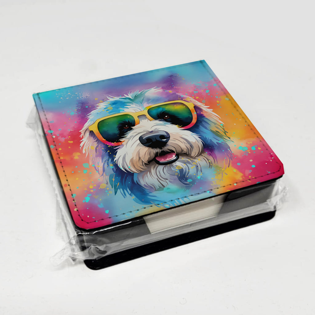 Old English Sheepdog Hippie Dawg PU Leather Note Paper Holder with Artist-Designed Cover, Desk Accessory, Office Gift