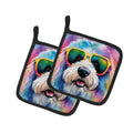 Old English Sheepdog Hippie Dawg Pot Holder Set of 2 Heat Resistant Quilted Hot Pads 7.5 x 7.5 Inch, Insulated Kitchen Trivets for Cooking & Baking