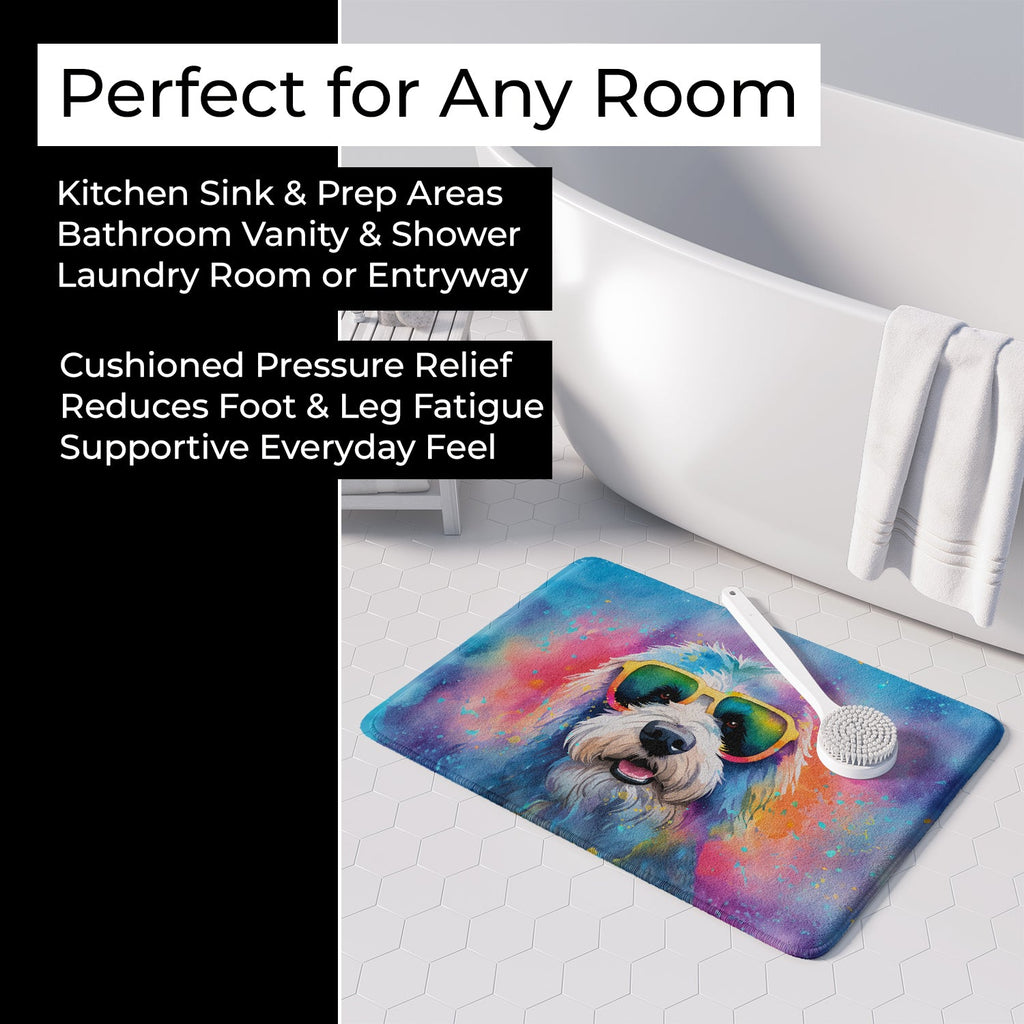 Old English Sheepdog Hippie Dawg Memory Foam Kitchen Mat Machine Washable Anti-Fatigue Cushion Comfort Bath or Kitchen Rug