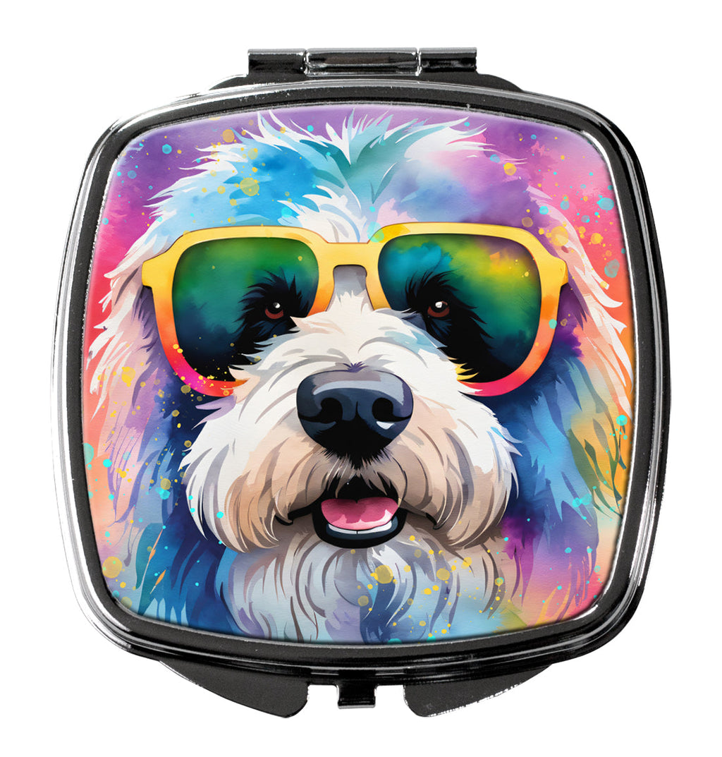 Old English Sheepdog Hippie Dawg Compact Mirror Decorative Travel Makeup Mirror for Women Girls Gifts Pocket Makeup Mirror Folding Handheld