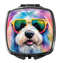 Old English Sheepdog Hippie Dawg Compact Mirror Decorative Travel Makeup Mirror for Women Girls Gifts Pocket Makeup Mirror Folding Handheld