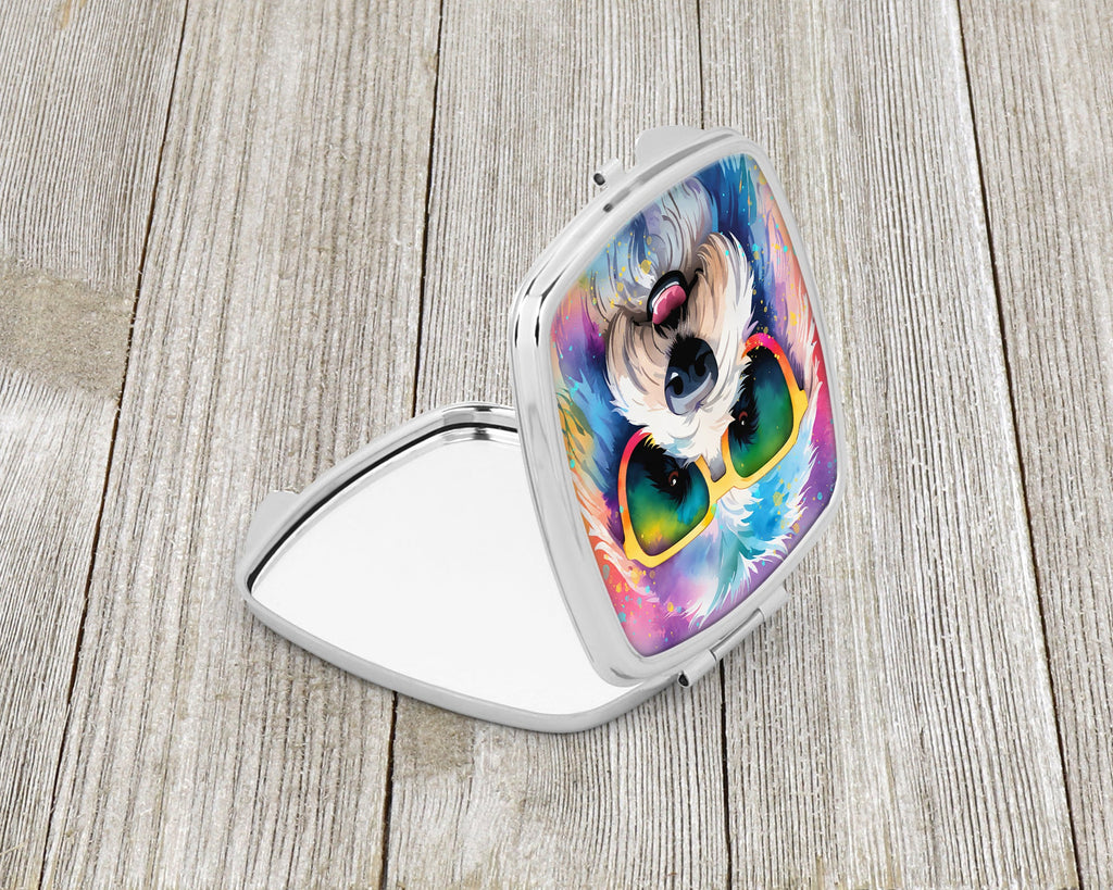 Old English Sheepdog Hippie Dawg Compact Mirror Decorative Travel Makeup Mirror for Women Girls Gifts Pocket Makeup Mirror Folding Handheld