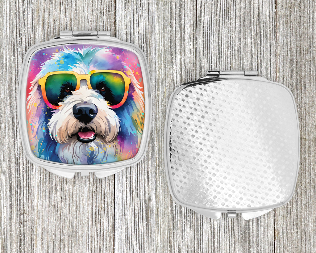 Old English Sheepdog Hippie Dawg Compact Mirror Decorative Travel Makeup Mirror for Women Girls Gifts Pocket Makeup Mirror Folding Handheld