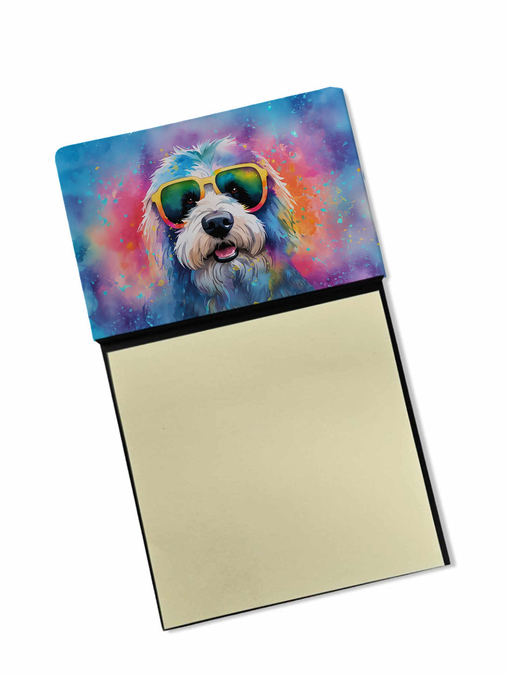 Old English Sheepdog Hippie Dawg Watercolor Sticky Note Holder Refillable Dispenser Desk Accessory 3x3 Pad Gift