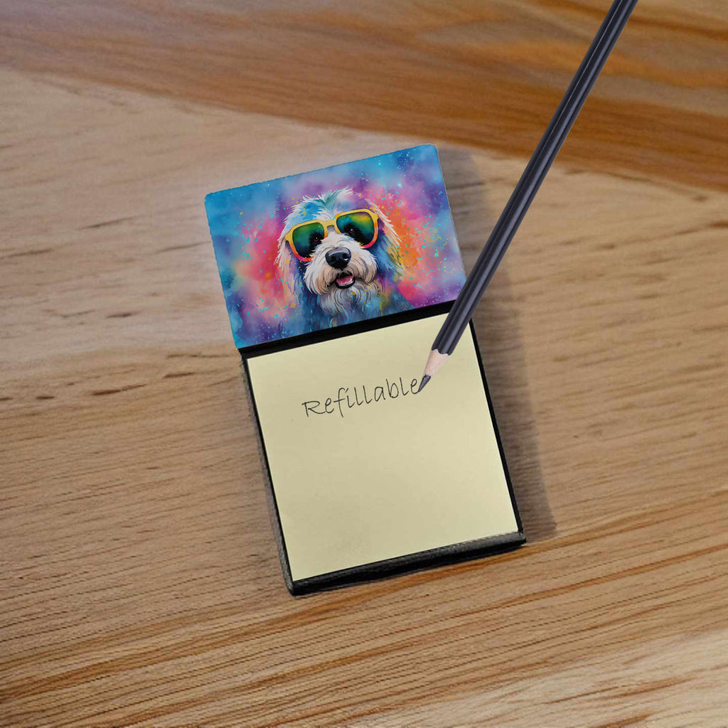Old English Sheepdog Hippie Dawg Watercolor Sticky Note Holder Refillable Dispenser Desk Accessory 3x3 Pad Gift