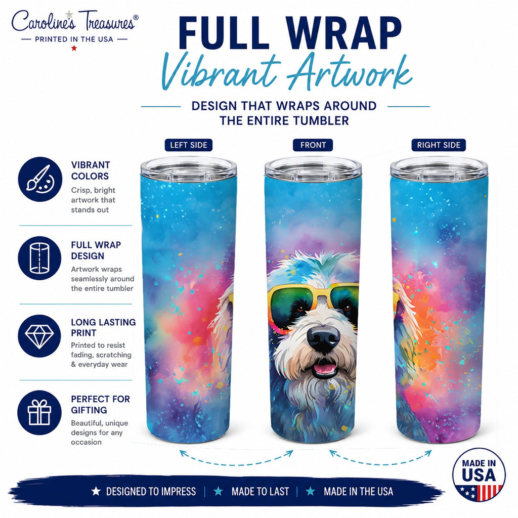 Old English Sheepdog Hippie Dawg Stainless Steel Skinny Tumbler 20 oz Vacuum Double Walled Reusable Insulated Travel Cup