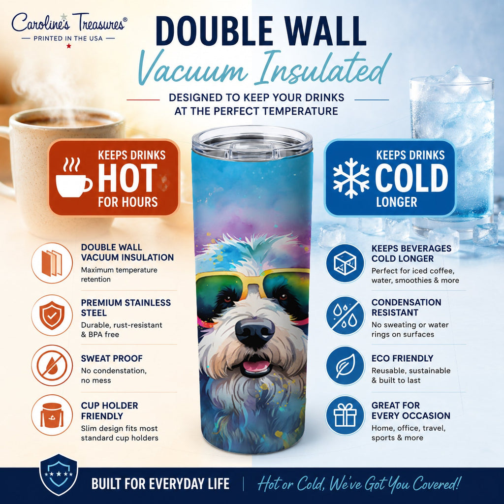 Old English Sheepdog Hippie Dawg Stainless Steel Skinny Tumbler 20 oz Vacuum Double Walled Reusable Insulated Travel Cup