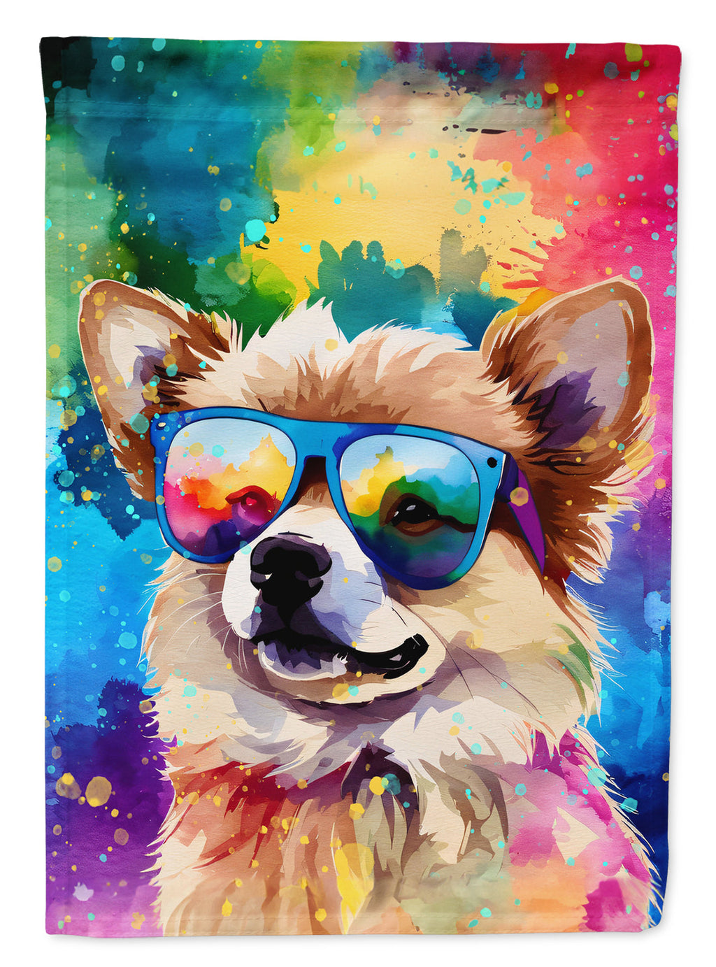 Pomeranian Hippie Dawg House Flag 28x40 Porch Sleeve Pole Decorative Outside Yard Banner Artwork Wall Hanging, Polyester