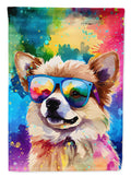 Pomeranian Hippie Dawg House Flag 28x40 Porch Sleeve Pole Decorative Outside Yard Banner Artwork Wall Hanging, Polyester