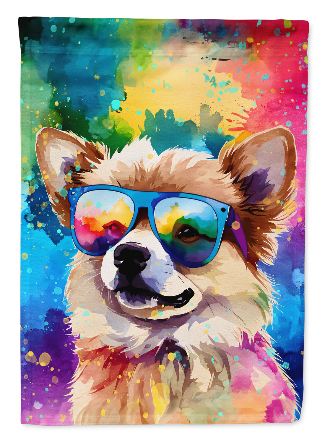 Pomeranian Hippie Dawg House Flag 28x40 Porch Sleeve Pole Decorative Outside Yard Banner Artwork Wall Hanging, Polyester