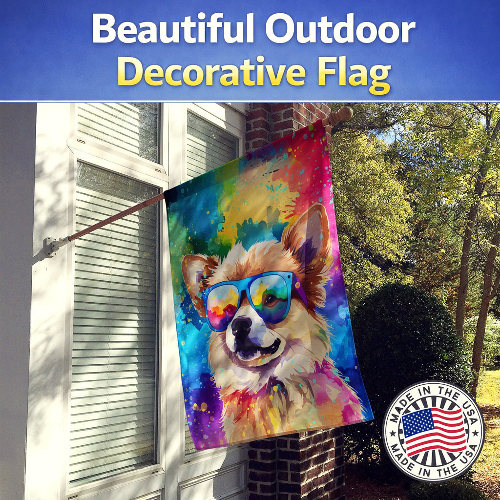 Pomeranian Hippie Dawg House Flag 28x40 Porch Sleeve Pole Decorative Outside Yard Banner Artwork Wall Hanging, Polyester