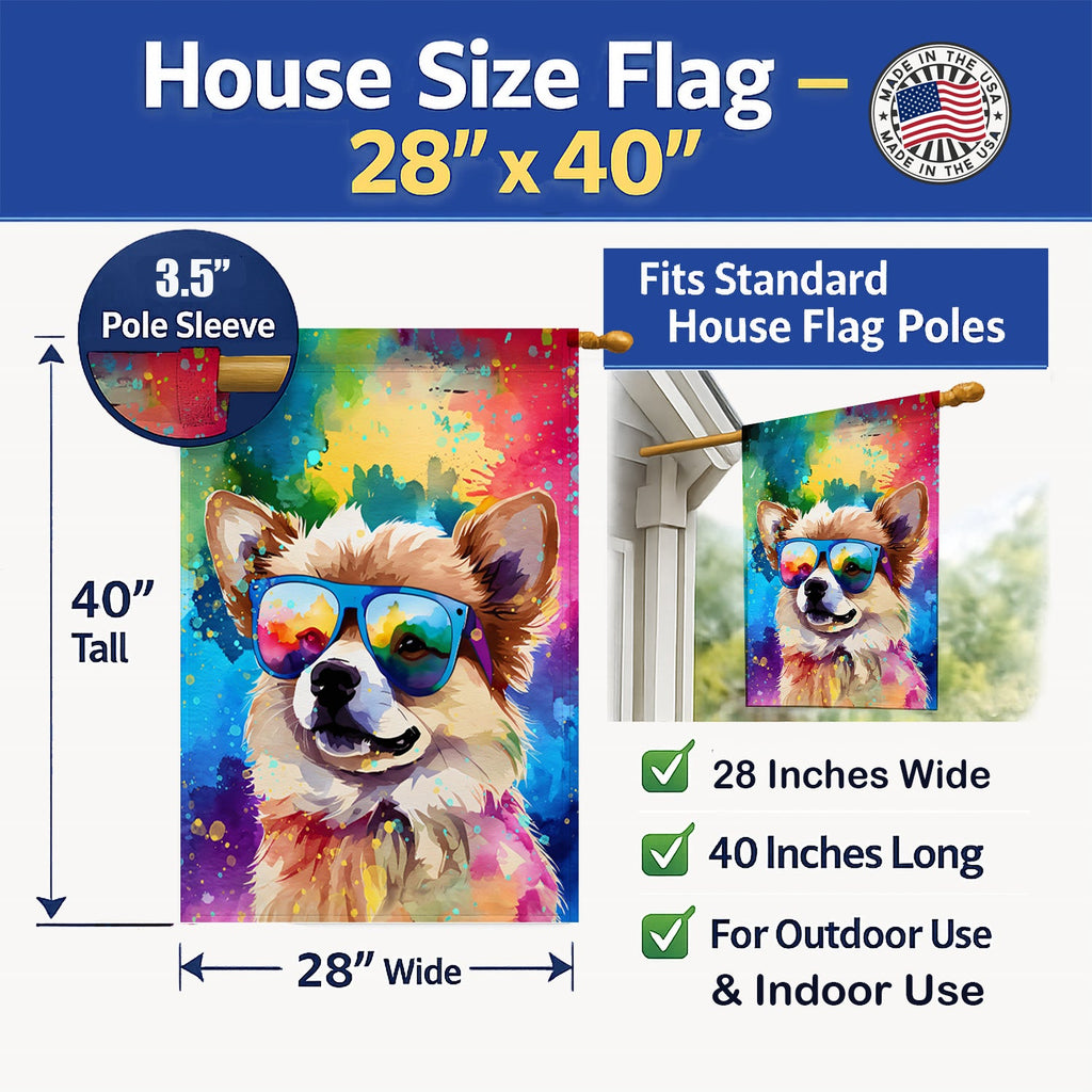 Pomeranian Hippie Dawg House Flag 28x40 Porch Sleeve Pole Decorative Outside Yard Banner Artwork Wall Hanging, Polyester