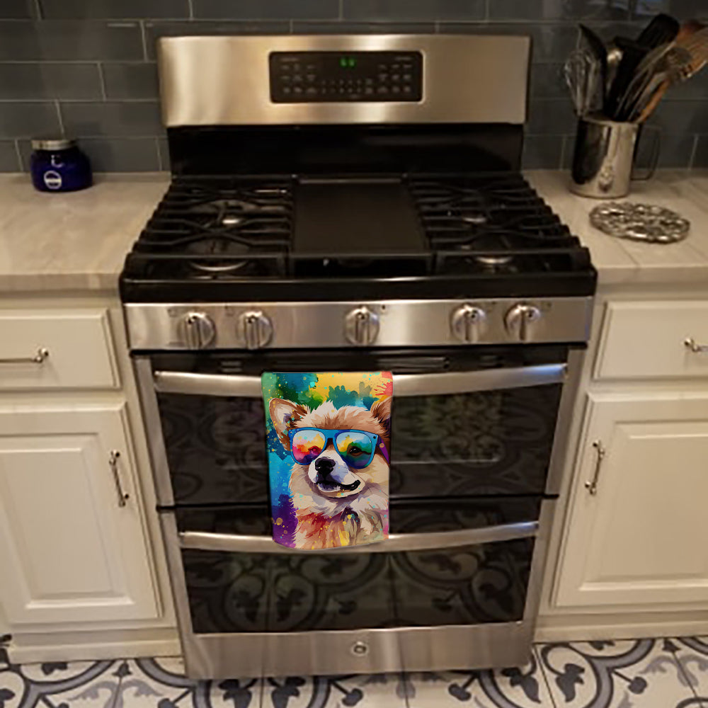 Pomeranian Hippie Dawg Kitchen Towel Velour Plush Front and Cotton Loop Back Machine Washable