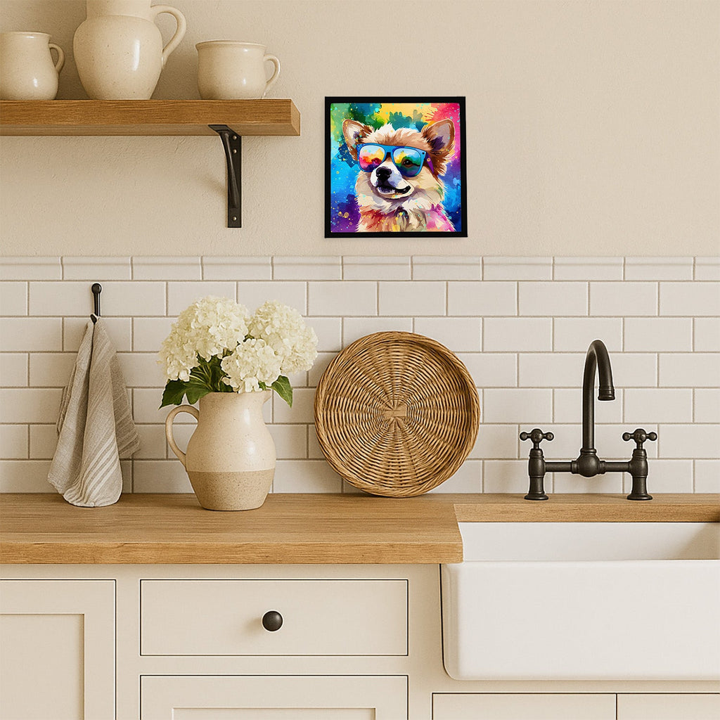 Pomeranian Hippie Dawg Framed Metal Print Bathroom, Kitchen, Office, Home Decor Wall Art Ready to Hang, Square, 8X8