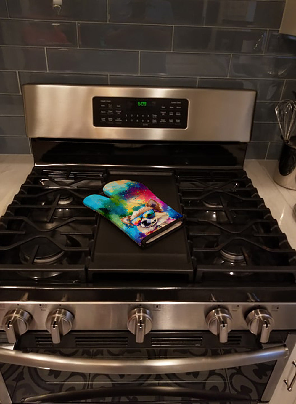 Pomeranian Hippie Dawg Oven Mitt Heat Resistant Thick Oven Mitt for Hot Pans and Oven, Kitchen Mitt Protect Hands, Cooking Baking Glove