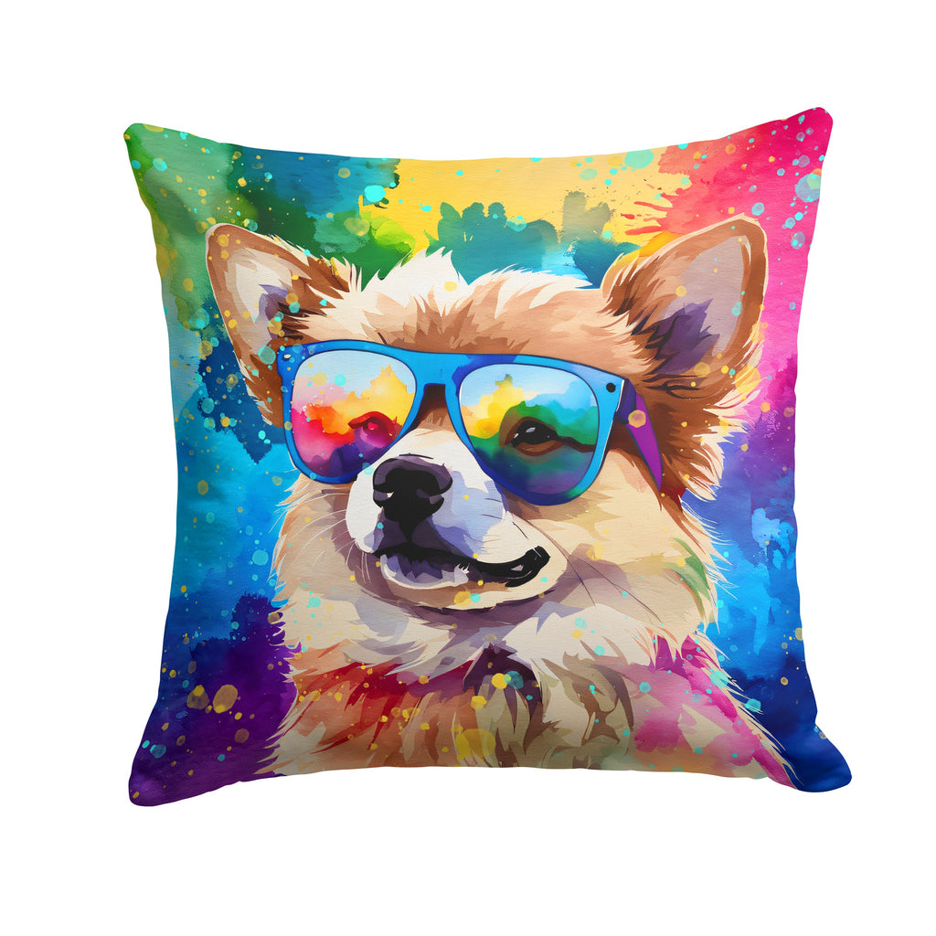 Pomeranian Hippie Dawg Decorative Throw Pillow 14x14 Indoor Outdoor Accent Cushion, Fabric Cover with Insert for Sofa, Bed, Porch & Living Room