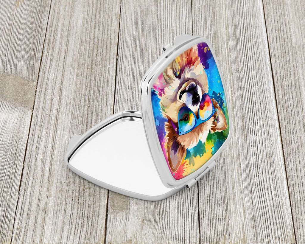 Pomeranian Hippie Dawg Compact Mirror Decorative Travel Makeup Mirror for Women Girls Gifts Pocket Makeup Mirror Folding Handheld