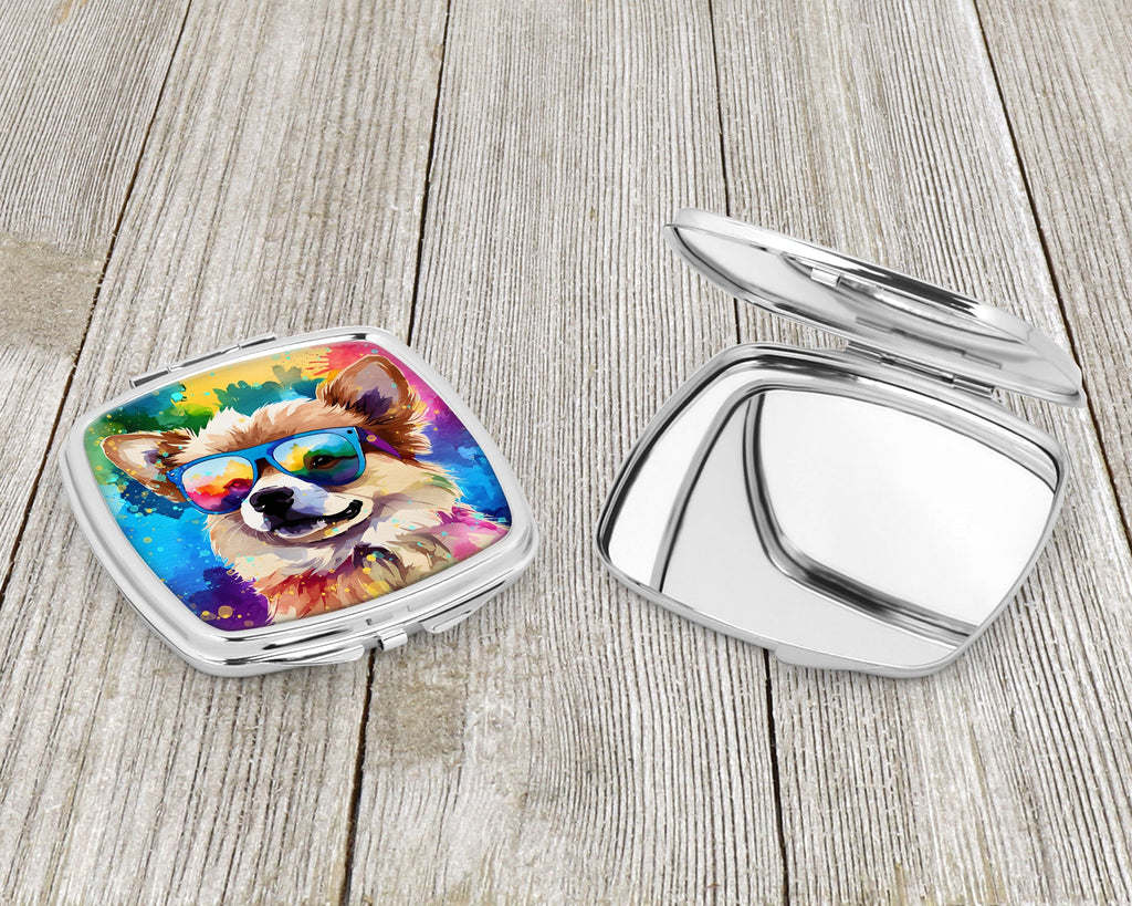 Pomeranian Hippie Dawg Compact Mirror Decorative Travel Makeup Mirror for Women Girls Gifts Pocket Makeup Mirror Folding Handheld