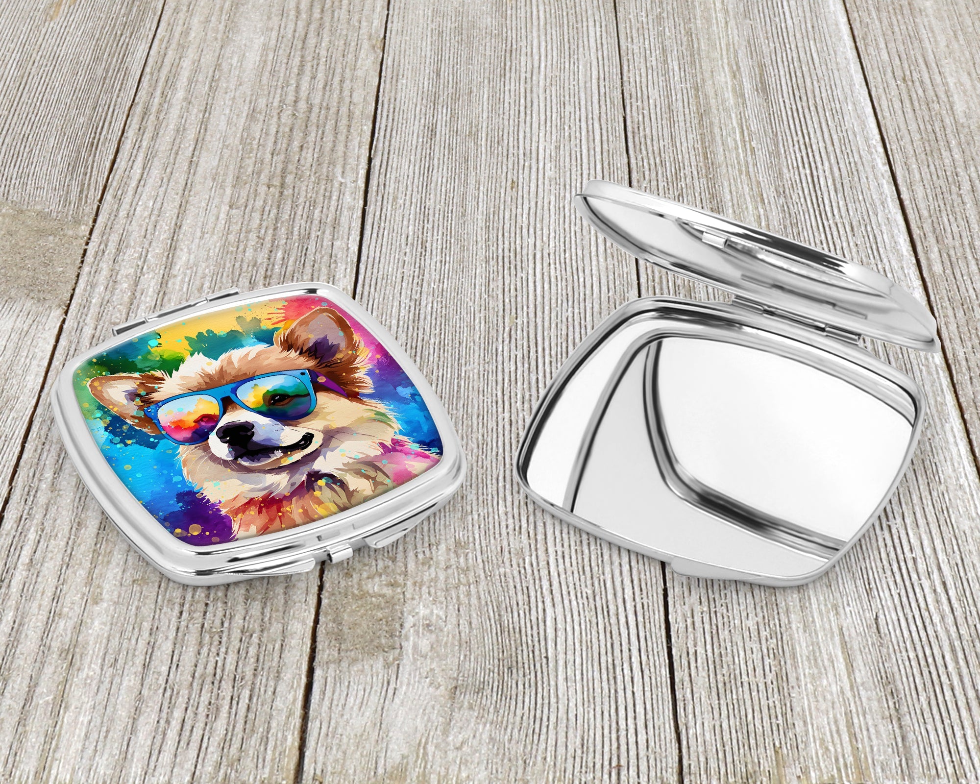 Pomeranian Hippie Dawg Compact Mirror Decorative Travel Makeup Mirror for Women Girls Gifts Pocket Makeup Mirror Folding Handheld