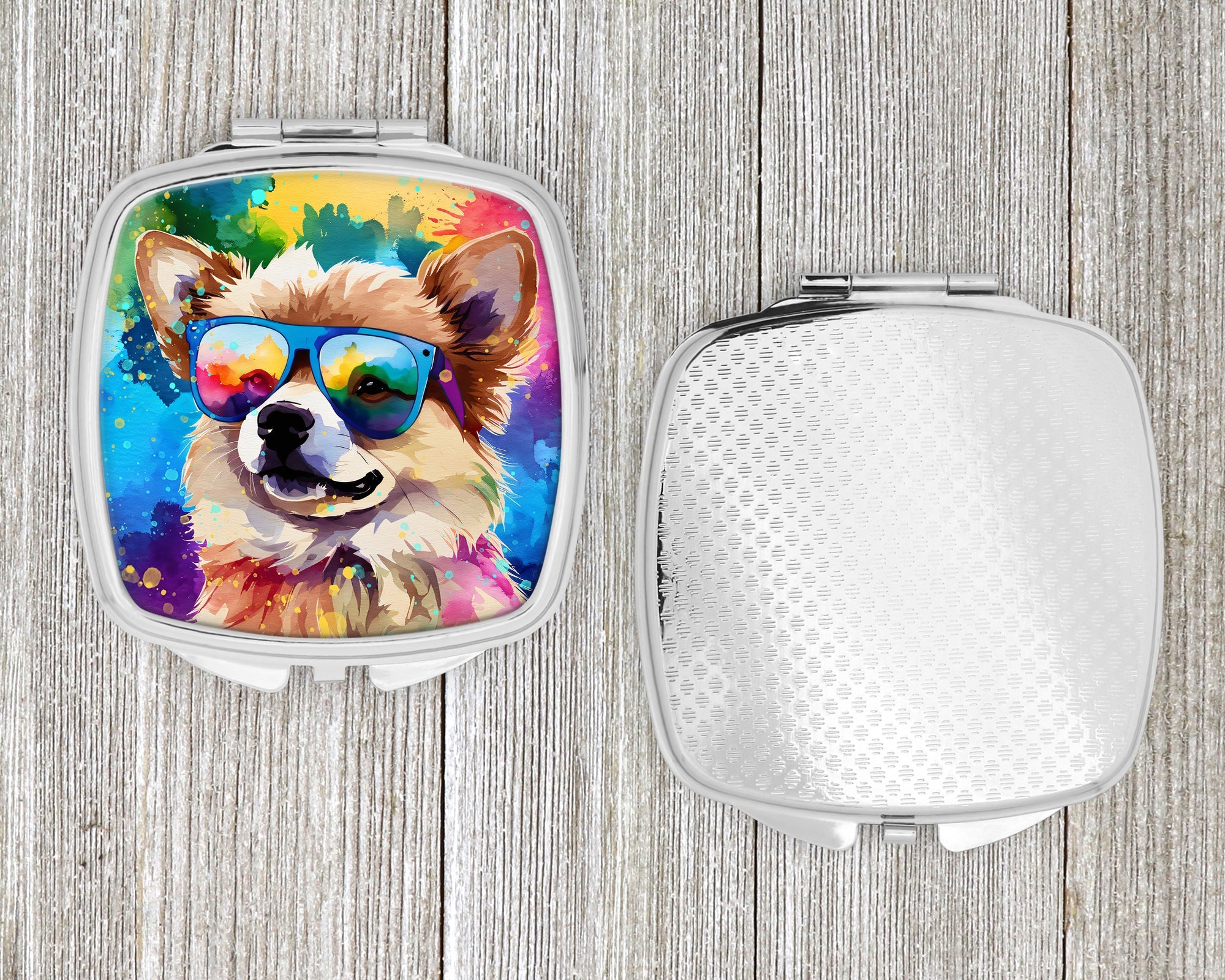 Pomeranian Hippie Dawg Compact Mirror Decorative Travel Makeup Mirror for Women Girls Gifts Pocket Makeup Mirror Folding Handheld