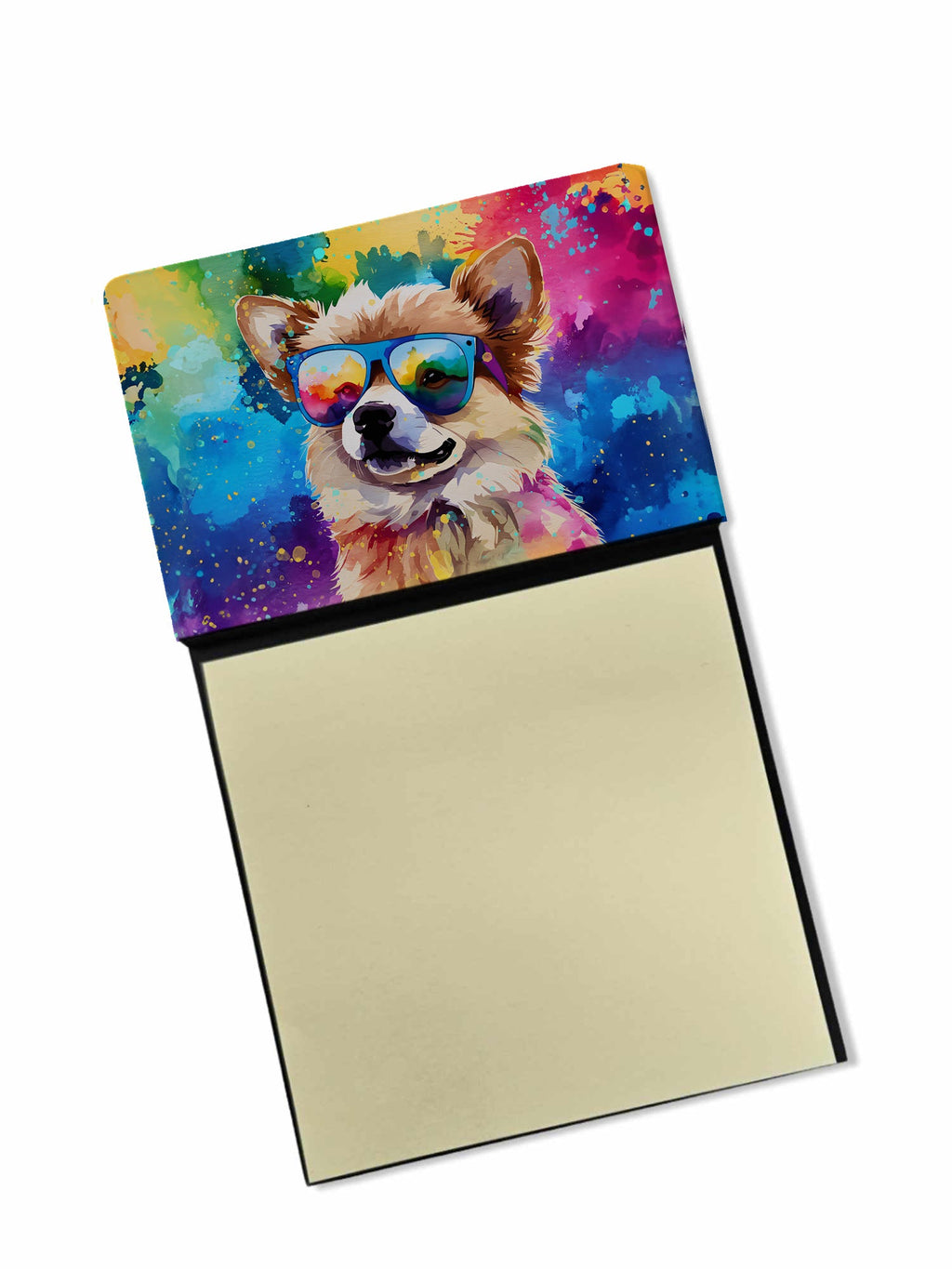 Pomeranian Hippie Dawg Watercolor Sticky Note Holder Refillable Dispenser Desk Accessory 3x3 Pad Gift