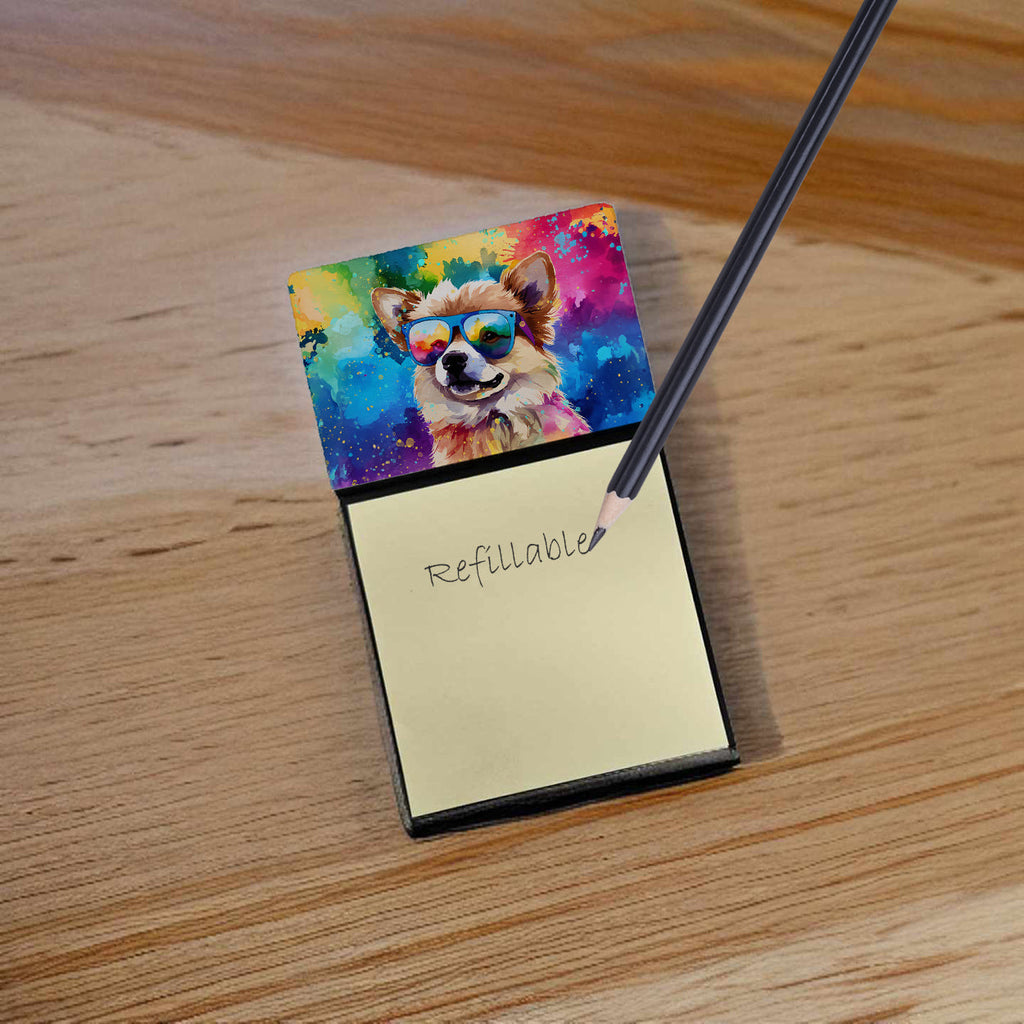 Pomeranian Hippie Dawg Watercolor Sticky Note Holder Refillable Dispenser Desk Accessory 3x3 Pad Gift