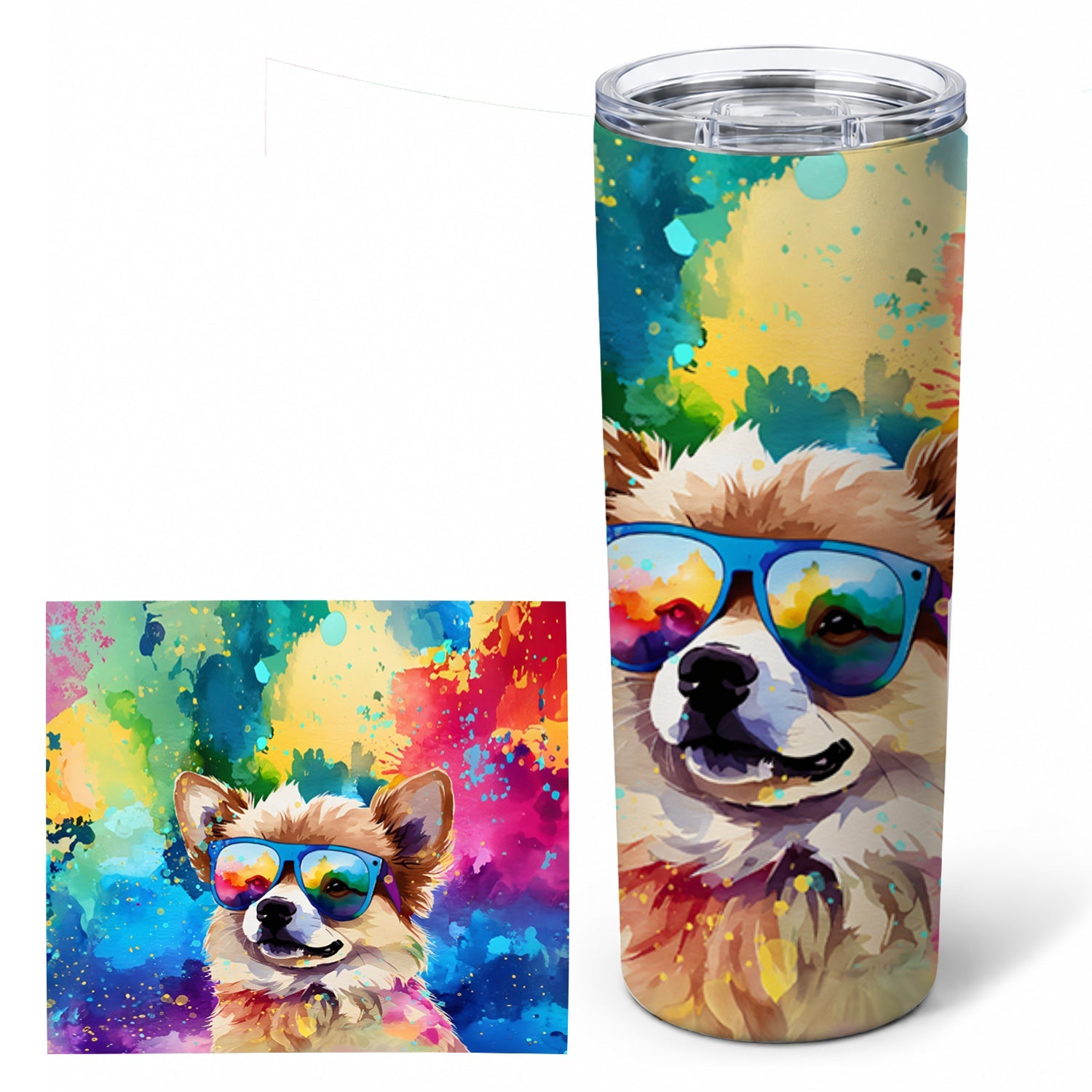 Pomeranian Hippie Dawg Stainless Steel Skinny Tumbler 20 oz Vacuum Double Walled Reusable Insulated Travel Cup