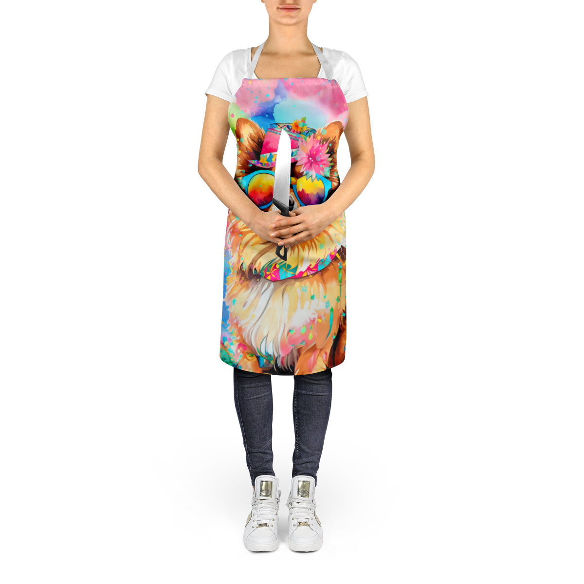 Pomeranian Hippie Dawg Apron Cooking Kitchen Server Baking Crafts Gardening for Adult Women Men, Unisex, Large, Multicolor