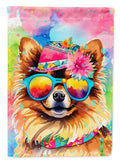 Pomeranian Hippie Dawg House Flag 28x40 Porch Sleeve Pole Decorative Outside Yard Banner Artwork Wall Hanging, Polyester