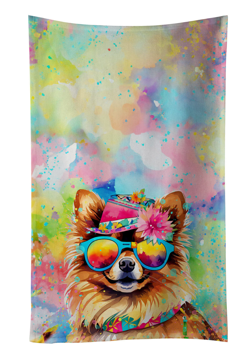 Pomeranian Hippie Dawg Kitchen Towel Velour Plush Front and Cotton Loop Back Machine Washable