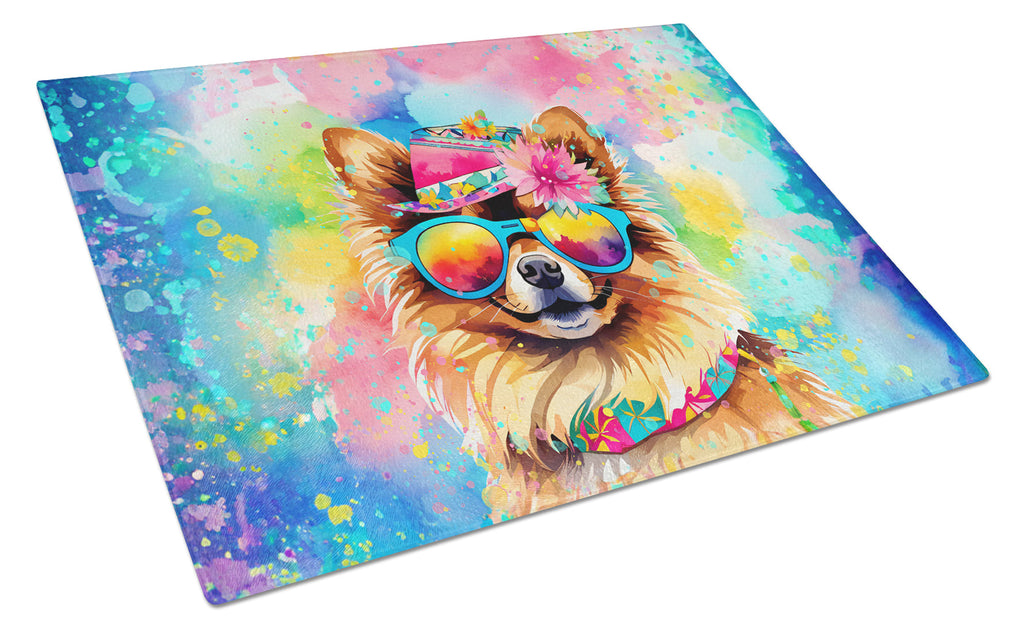 Pomeranian Hippie Dawg Cutting Board Tempered Glass Kitchen Cutting Surface, Heat Resistant Chopping, Non-Slip Feet, Food Prep & Serving