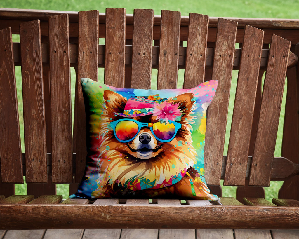 Pomeranian Hippie Dawg Decorative Throw Pillow 14x14 Indoor Outdoor Accent Cushion, Fabric Cover with Insert for Sofa, Bed, Porch & Living Room