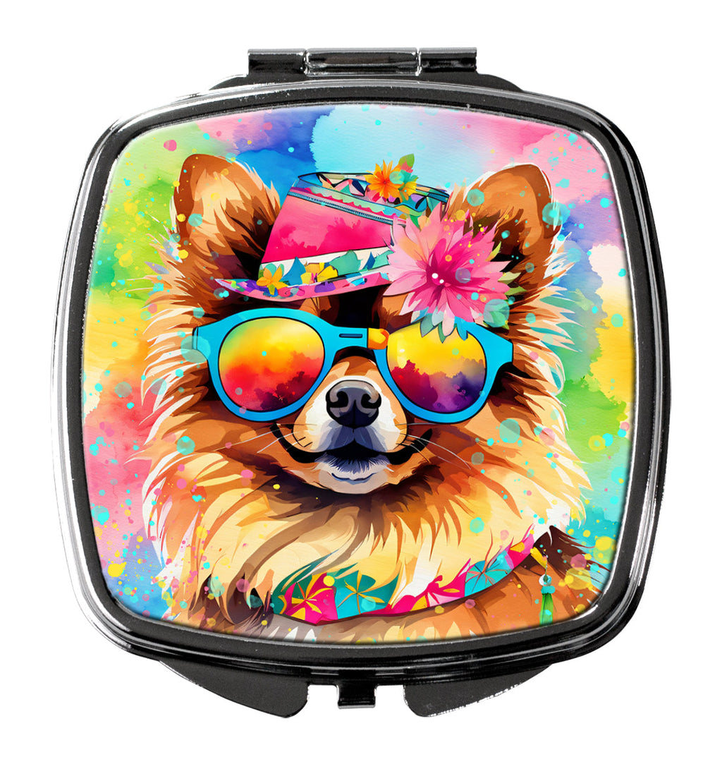 Pomeranian Hippie Dawg Compact Mirror Decorative Travel Makeup Mirror for Women Girls Gifts Pocket Makeup Mirror Folding Handheld
