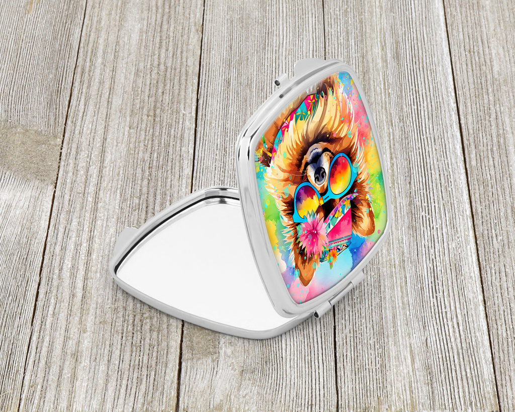 Pomeranian Hippie Dawg Compact Mirror Decorative Travel Makeup Mirror for Women Girls Gifts Pocket Makeup Mirror Folding Handheld