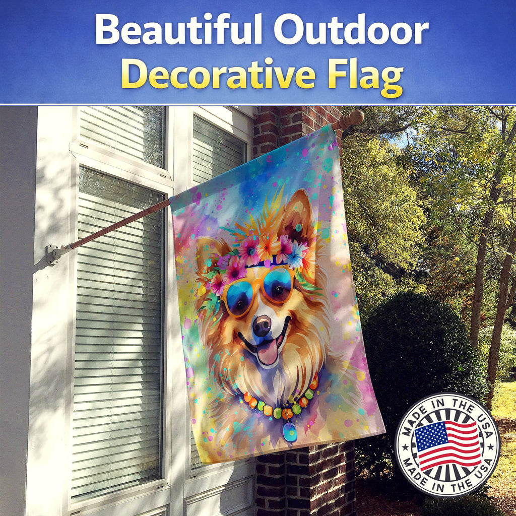 Pomeranian Hippie Dawg House Flag 28x40 Porch Sleeve Pole Decorative Outside Yard Banner Artwork Wall Hanging, Polyester