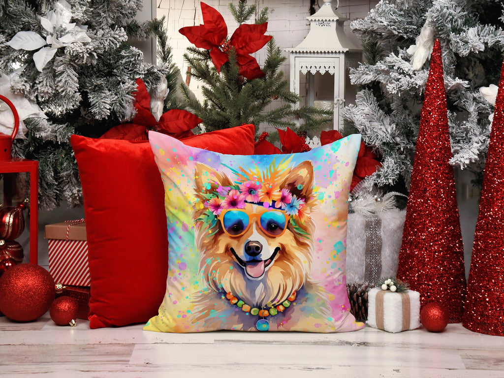 Pomeranian Hippie Dawg Decorative Throw Pillow 14x14 Indoor Outdoor Accent Cushion, Fabric Cover with Insert for Sofa, Bed, Porch & Living Room