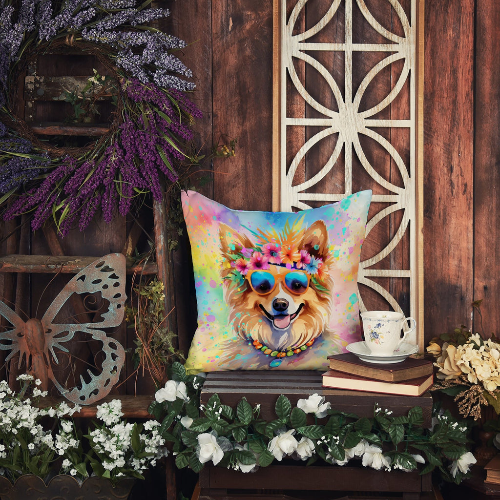 Pomeranian Hippie Dawg Decorative Throw Pillow 14x14 Indoor Outdoor Accent Cushion, Fabric Cover with Insert for Sofa, Bed, Porch & Living Room