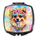 Pomeranian Hippie Dawg Compact Mirror Decorative Travel Makeup Mirror for Women Girls Gifts Pocket Makeup Mirror Folding Handheld