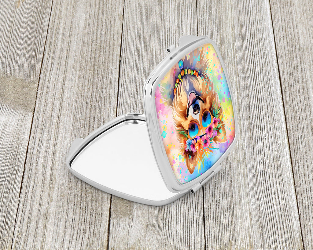 Pomeranian Hippie Dawg Compact Mirror Decorative Travel Makeup Mirror for Women Girls Gifts Pocket Makeup Mirror Folding Handheld