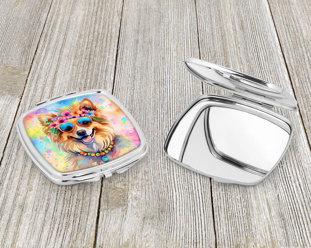 Pomeranian Hippie Dawg Compact Mirror Decorative Travel Makeup Mirror for Women Girls Gifts Pocket Makeup Mirror Folding Handheld
