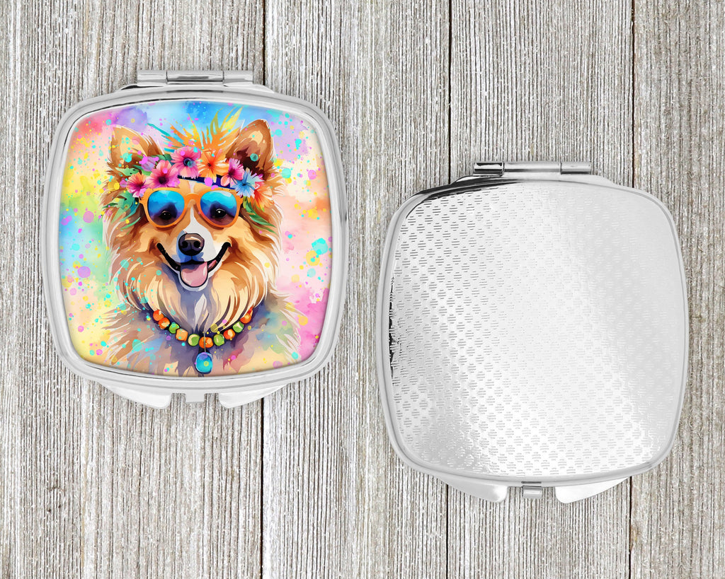 Pomeranian Hippie Dawg Compact Mirror Decorative Travel Makeup Mirror for Women Girls Gifts Pocket Makeup Mirror Folding Handheld
