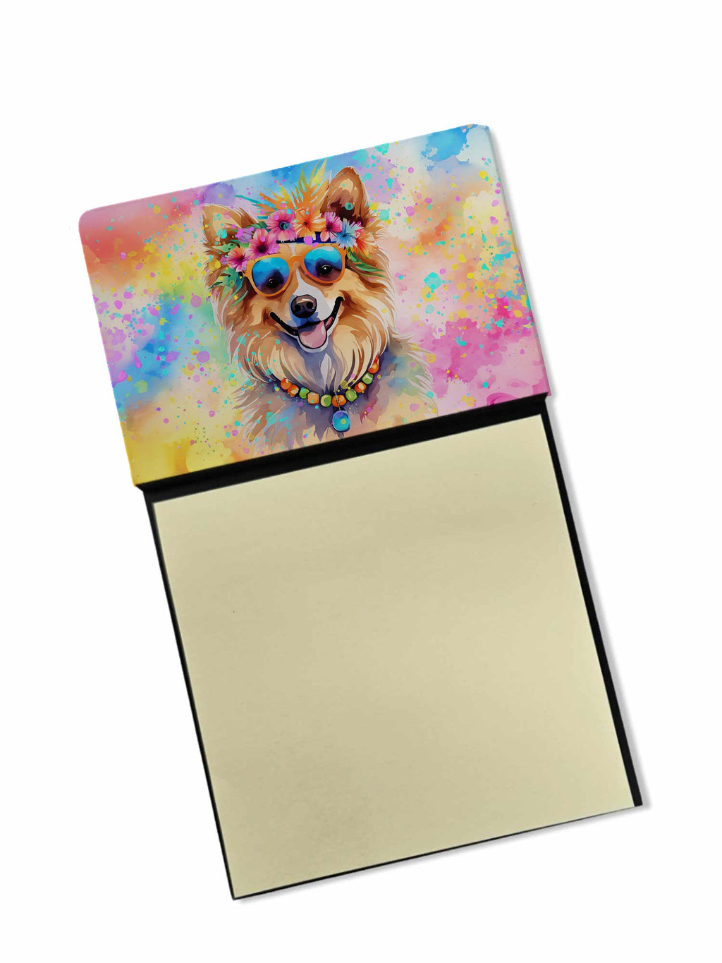 Pomeranian Hippie Dawg Watercolor Sticky Note Holder Refillable Dispenser Desk Accessory 3x3 Pad Gift