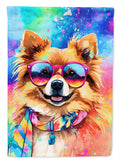 Pomeranian Hippie Dawg House Flag 28x40 Porch Sleeve Pole Decorative Outside Yard Banner Artwork Wall Hanging, Polyester