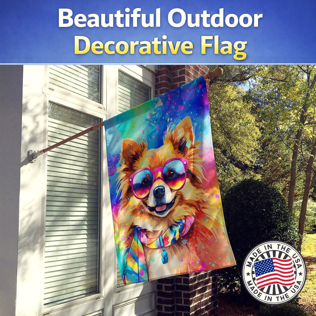 Pomeranian Hippie Dawg House Flag 28x40 Porch Sleeve Pole Decorative Outside Yard Banner Artwork Wall Hanging, Polyester