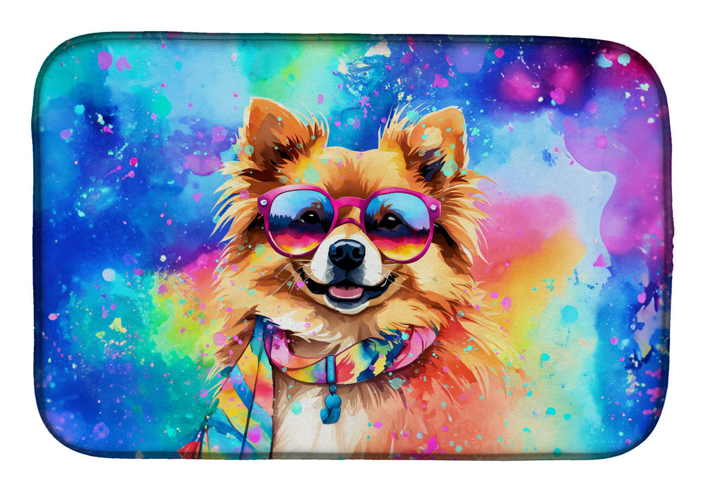 Pomeranian Hippie Dawg Dish Drying Mat Absorbent Dish Drying Mat Pad for Kitchen Counter Dish Drainer Mat for Countertop, 14 x 21", Multicolor