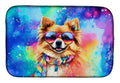 Pomeranian Hippie Dawg Dish Drying Mat Absorbent Dish Drying Mat Pad for Kitchen Counter Dish Drainer Mat for Countertop, 14 x 21", Multicolor